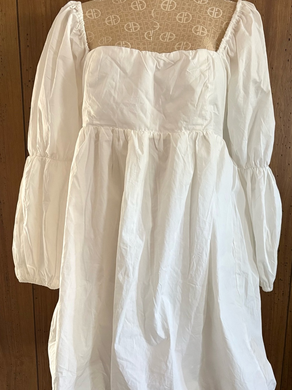 White babydoll Midi Dress with Square Neck & Puff Sleeves